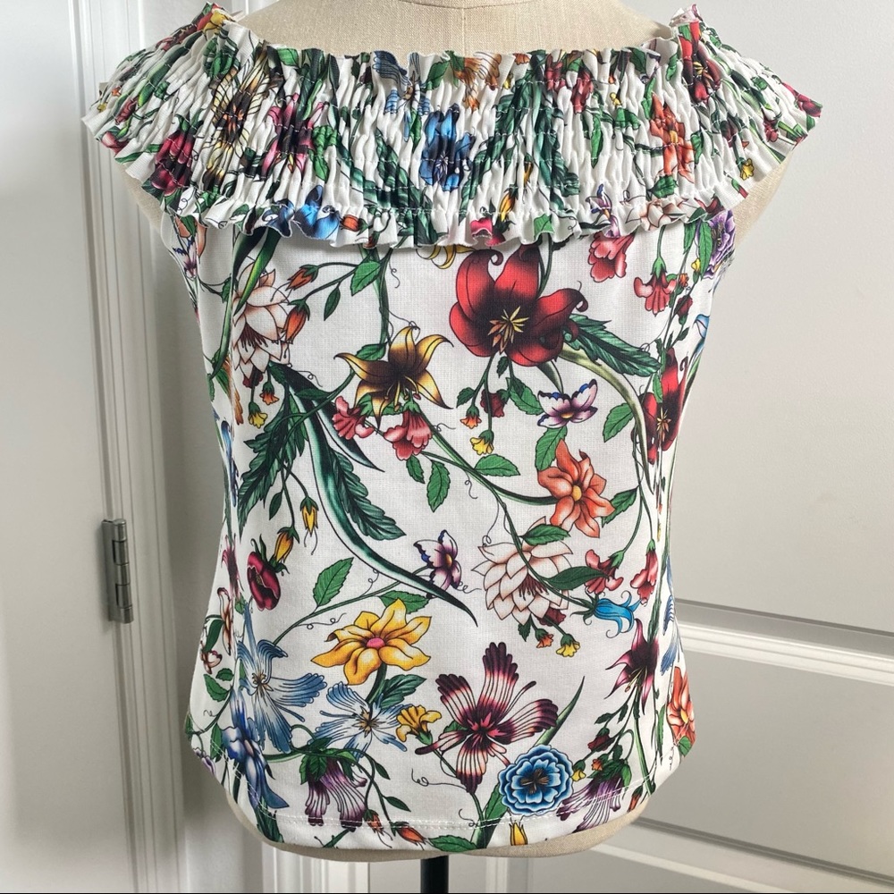 Zara Trafaluc Floral Vine Smock Neck Top